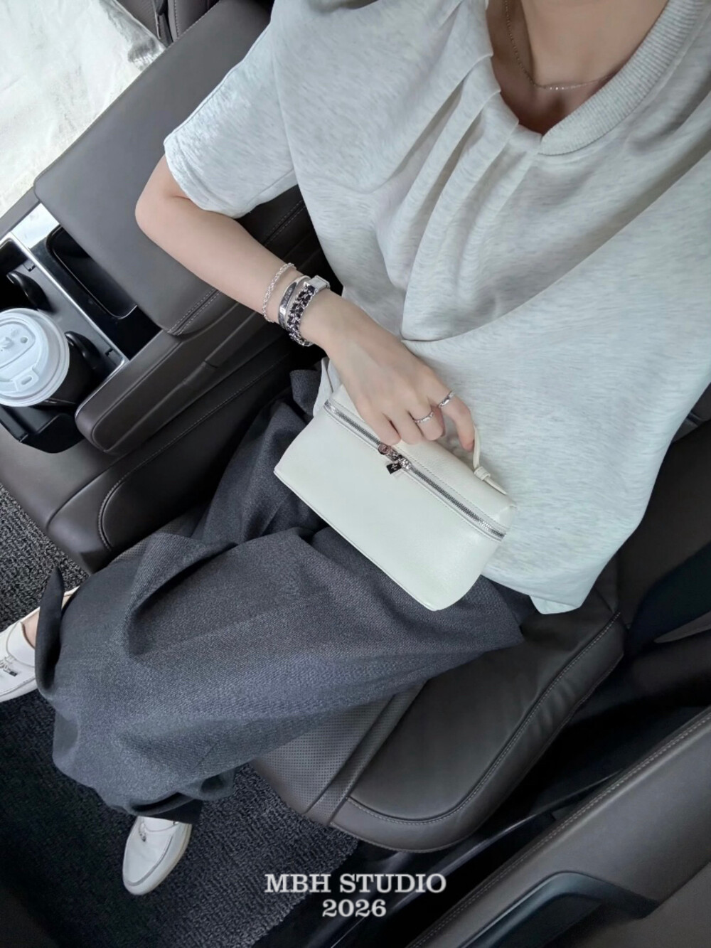 MBH LP Lunch Box Bag Top Layer Cow Leather Lychee Texture Versatile Handbag Crossbody with Shoulder Strap - Image 4