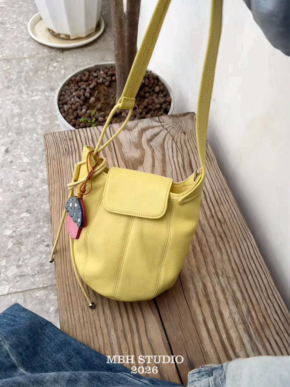 MBH Summer Candy Pumpkin Top-Grain Leather Grainy Half-Moon Crossbody Shoulder Bag
