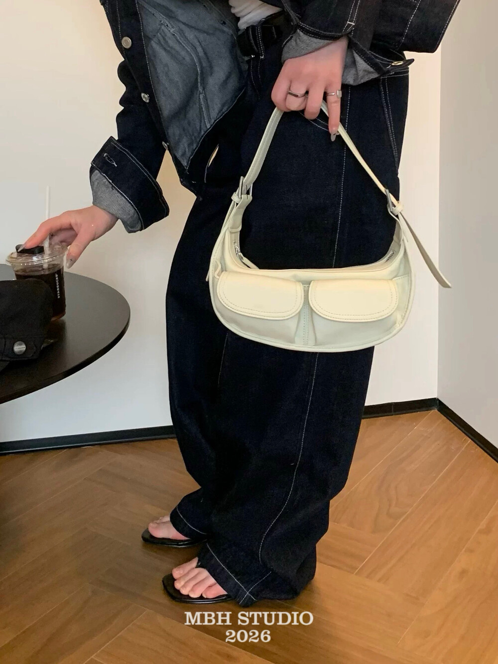 Candy Color Niche Design Double Pocket Motorcycle Bag Cool Leather Half Moon Crossbody Shoulder Bag with Strap