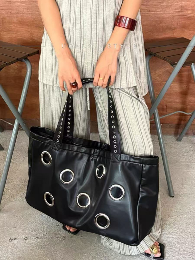 NO MORE Dark Punk Motorcycle Vintage Studded Large Tote Bag