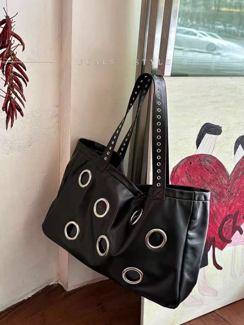 NO MORE Dark Punk Motorcycle Vintage Studded Large Tote Bag