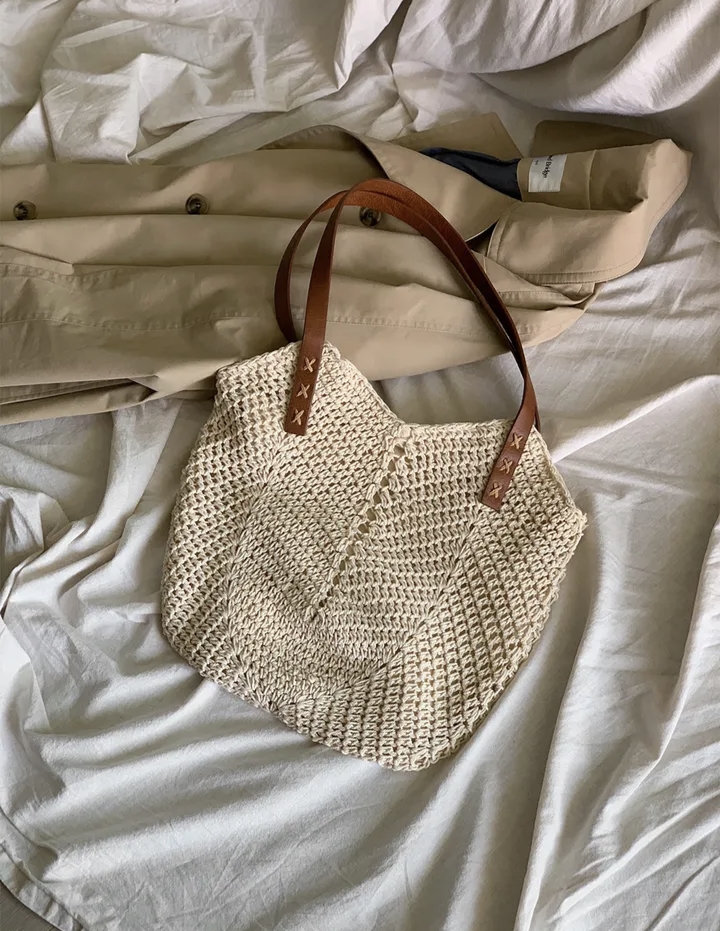 Korean Style Summer Straw Woven Tote Bag for Women 2026 Beach Vacation Large Capacity Shoulder Bag