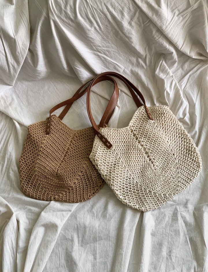 Korean Style Summer Straw Woven Tote Bag for Women 2026 Beach Vacation Large Capacity Shoulder Bag