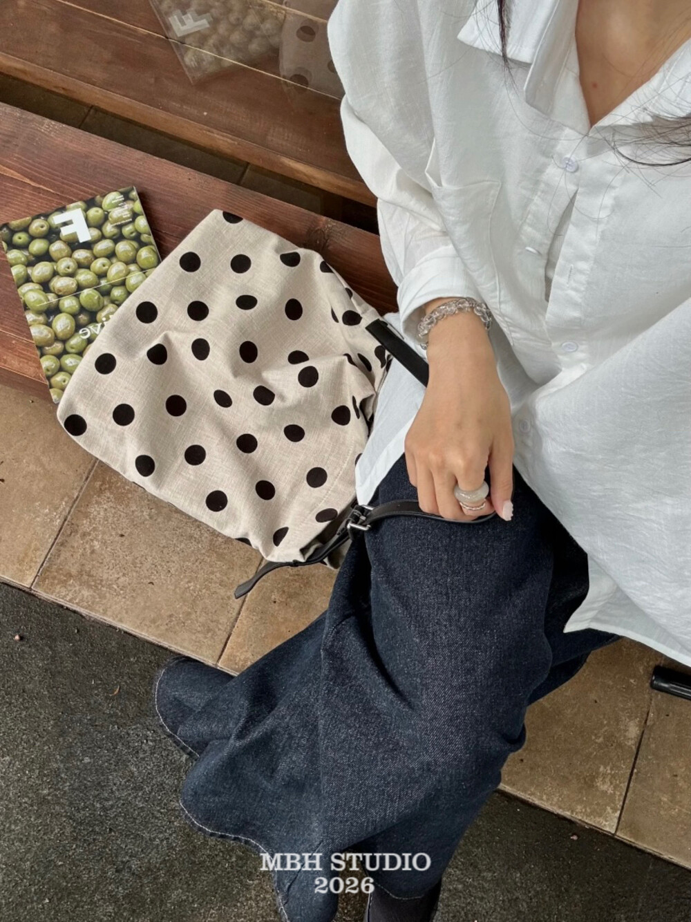 MBH Custom Polka Dot Cotton Linen and Top Layer Cowhide Summer Relaxed Tote Bag Large Capacity Shoulder Bag - Image 4